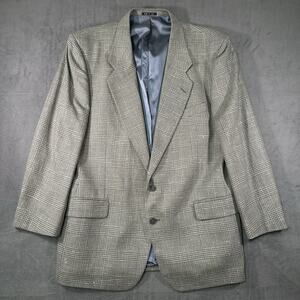 Profilo Blazer Gray Plaid Men’s 44R Wool Silk Sport Coat USA Vintage